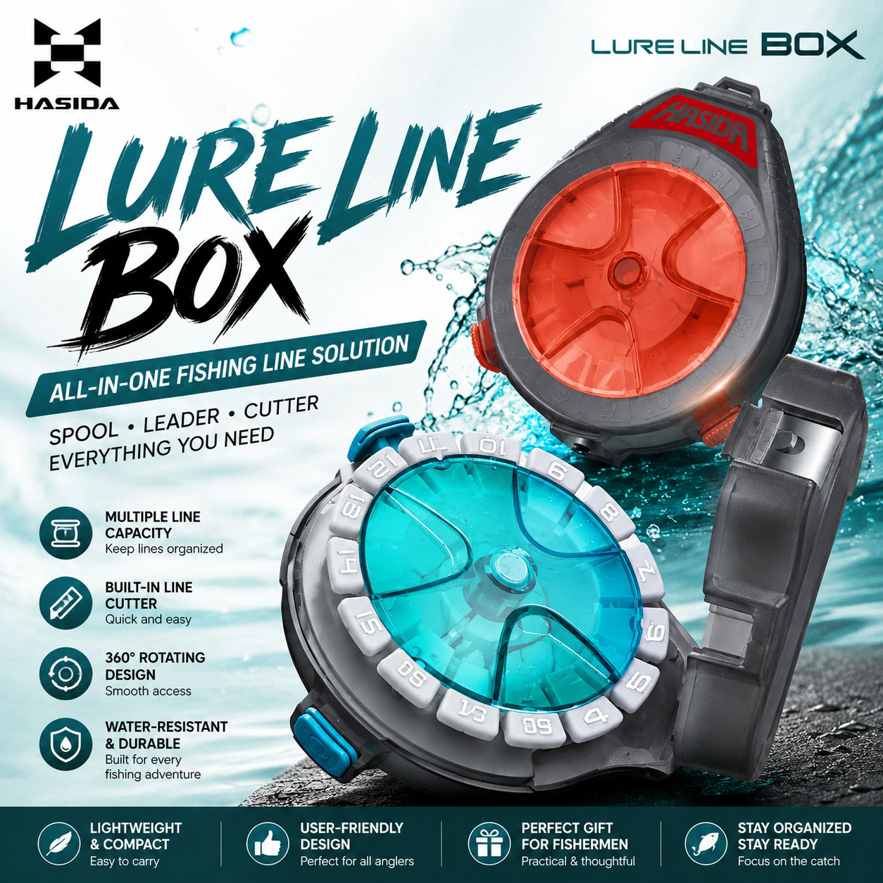 Fishing Line Dispenser - صندوق أدوات صيد HASIDA مع شفرة،